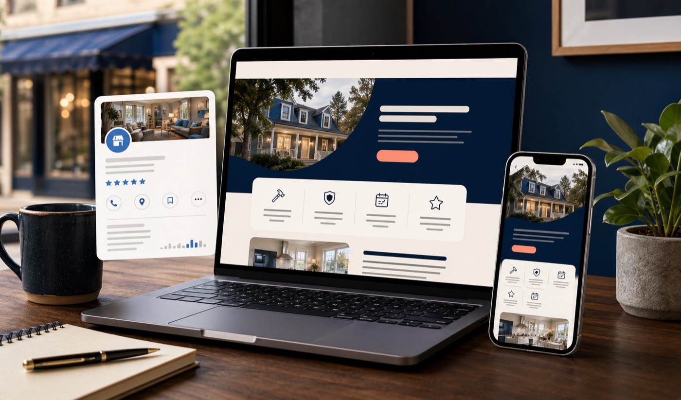 Laptop and phone showing a polished local business website mockup