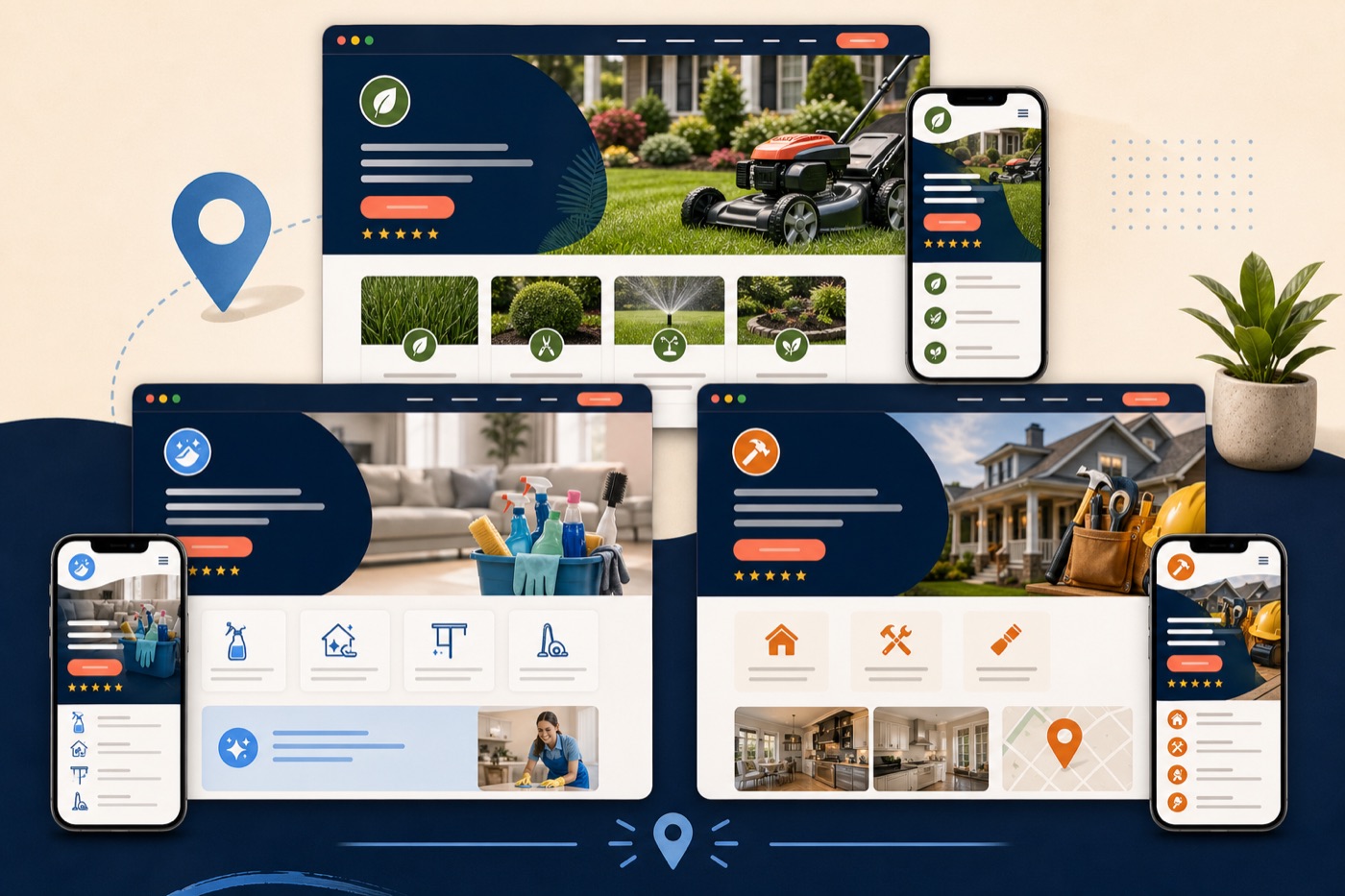 A portfolio-style display of local service business website mockups